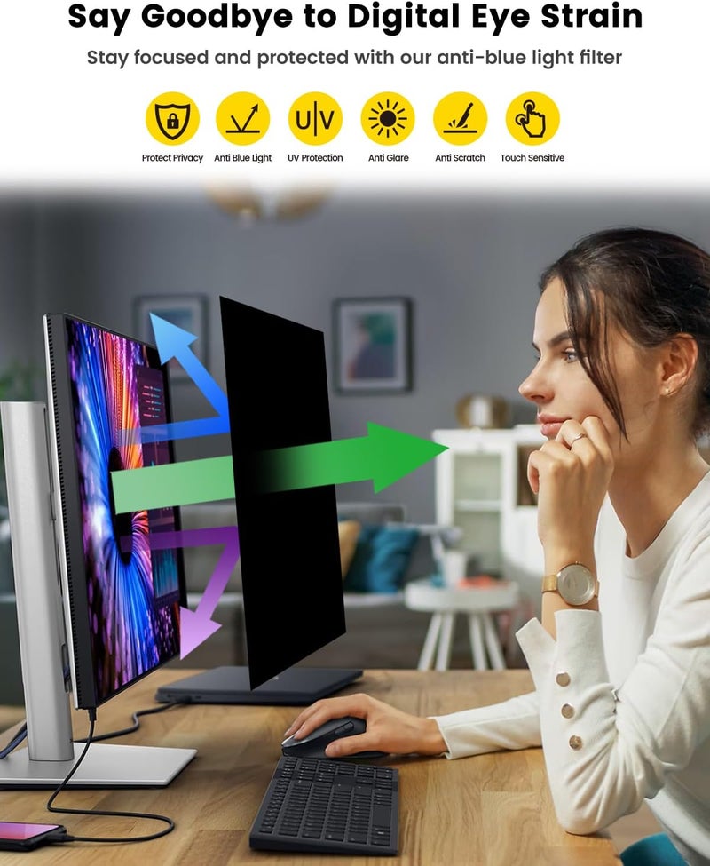 FFORITO 23 Inch 16:9 360°Privacy Screen Protector for Computer Monitor, Removable Eye Protection Anti Blue Light Anti Glare Computer Screen Privacy Shield for 23" Widescreen Monitors - Image 3